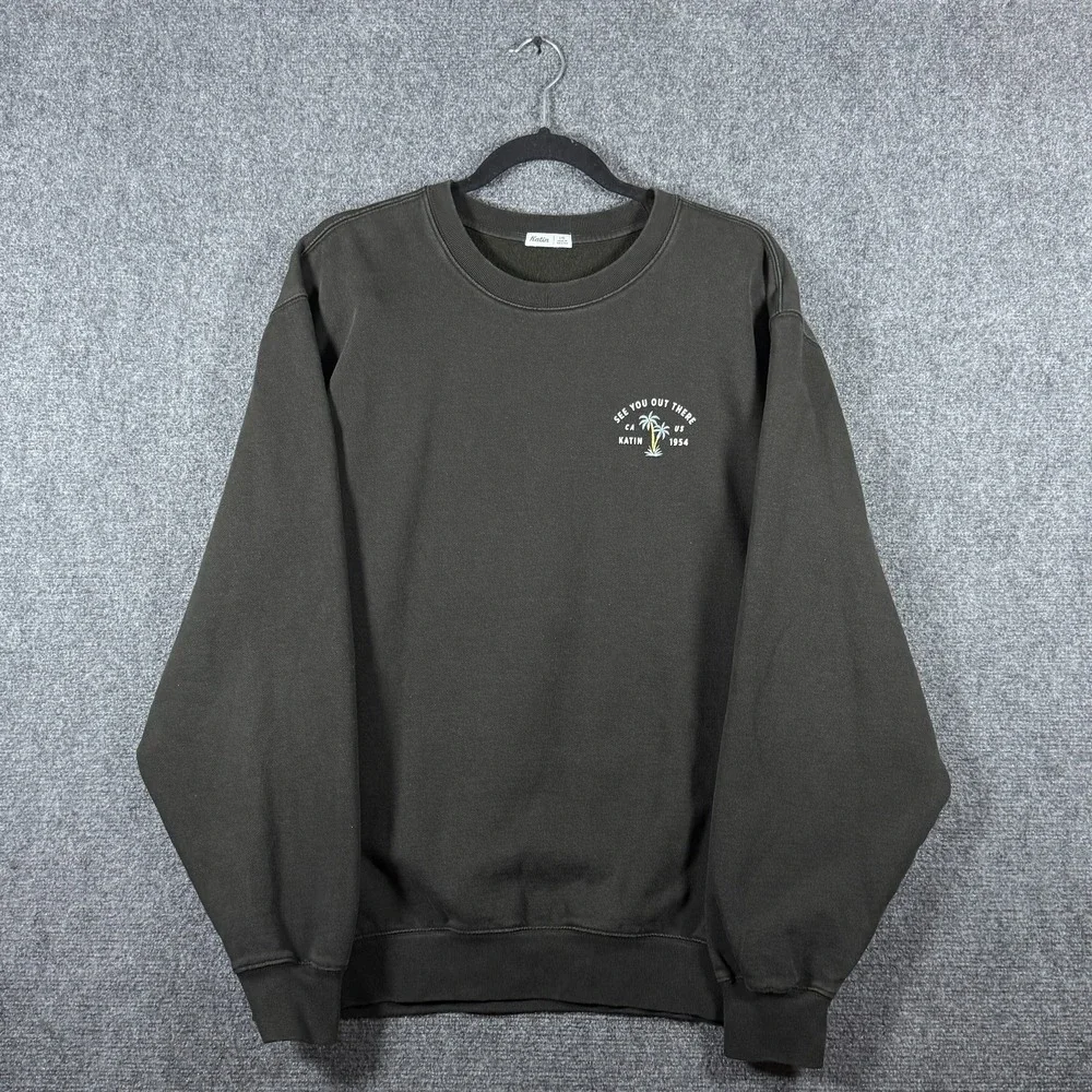 Katin Surf Bermuda Crew Fleece Black Wash Faded Sweatshirt Mens Size Large #3336